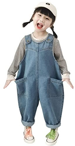 ACMEDE Salopette di Jeans Bambina Loose Tuta Lavorata a Maglia Morbida in Cotone da Bambino Neonato Primavera Autunno Casual Denim Salopette in Jeans per Neonate Bambine Salopette