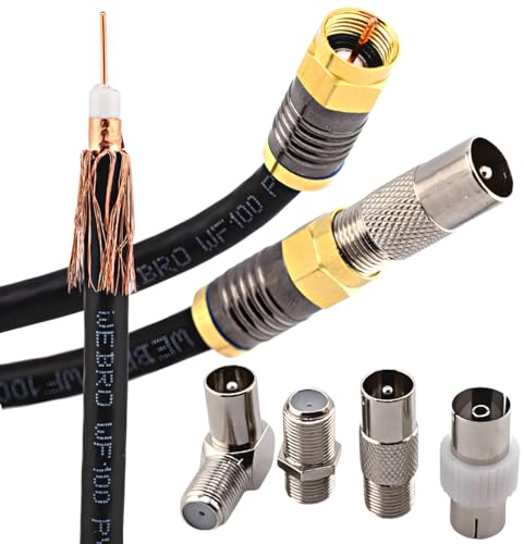 Duncan Duck (Black 2mtr) Coaxial TV Aerial Lead + Satellite Cable + Virgin Media Cable - Male to Male + Male to Female - WF100 All Copper Coaxial with Gold Plated Compression Connectors.