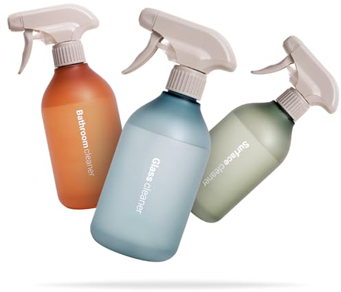 Vove | Lot de 3 bouteilles nettoyantes réutilisables de qualité supérieure | Bouteilles 100 % recyclées | Pulvérisateur à gâchette étanche | Design scandinave | Respectueux de l'environnement | Longue