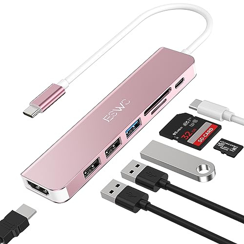 USB-C-Hub-Multiport-Adapter für MacBook Air Pro, JESWO USBC-Adapter auf HDMI | Aluminium 7 in 1 USB C Dongle mit 100W Type-C PD, 4K HDMI, USB 3.0 Port, SD/TF Kartenleser