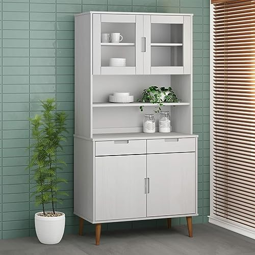 ZEYUAN Highboard-Aufsatz, Mehrzweckschrank, Vorratsschrank, Vitrinenschrank Aufsatz, Wohnzimmerschrank Aufsatz, Sideboard Aufsatz, Weiß 90x35x100 cm Massivholz Kiefer