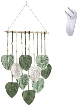 Les-Theresa Makramee Wandbehang, Boho Deko Wand Makramee Makramee Blätter Wandbehang Wandteppich Blätter, Dekorationen für Außen, Innen, Wohnzimmer, Schlafzimmer, Hochzeit Dekor Geschenke (Grün)