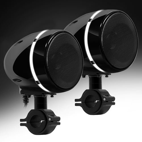 GoHawk Altoparlanti Bluetooth per moto con anello LED, sistema stereo impermeabile da 10,2 cm, amplificatore integrato con lettore musicale con USB AUX per Harley ATV Scooter a 4 ruote, AN4-Halo nero