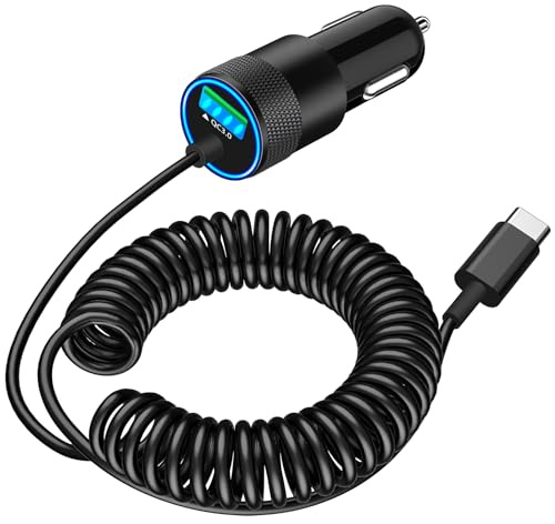 【MFi Certified】iPhone 17 Car Charger Fast Charging, Braveridge 75W USB C PD&QC Car Power Cigarette Lighter USB Charger with 6FT Type C Coiled Cable for iPhone 17/17 Pro Max/16/15/Galaxy S26/S25/Pixel