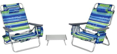 KOMFOTTEU Strandstolar, vikbara med bord, campingstolar med nackstöd och justerbart ryggstöd, strandstol med ispåse och mugghållare och förvaringsväska, fällstol upp till 136 kg (blå)