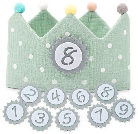 Corona de Cumpleaños para Niños y Niñas con Números del 1 al 9, Decoración Infantil (Verde)