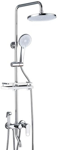 BiaoTeng Colonne de Douche Fixation Murale Réglable Bec Chromé Mural 4 Fonctions en Laiton Chaud et Froid Ensemble Douchette Douche Salle de Bain, Chrome