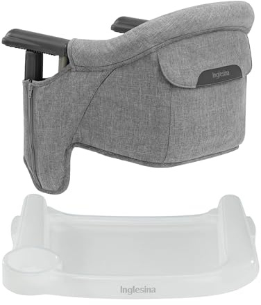 Inglesina Fast Table Chair (Stone Grey Melange) + Fast Dining Tray Plus – Hochstuhl für Babys und Kleinkinder von 6–36 Monaten – passend für Tische mit einer Dicke von 2,3 cm bis 8,5 cm – tragbares
