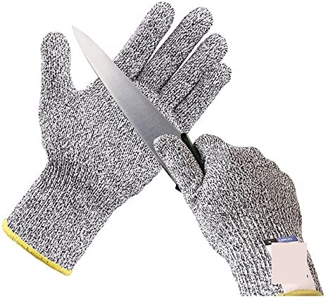 YQVEOT Schnittschutzhandschuhe Grau Schwarz Schnittschutzhandschuhe der Stufe 5 Schnittfeste Handschuhe - Arbeitshandschuhe(1PAIR_ONE-SIZE)