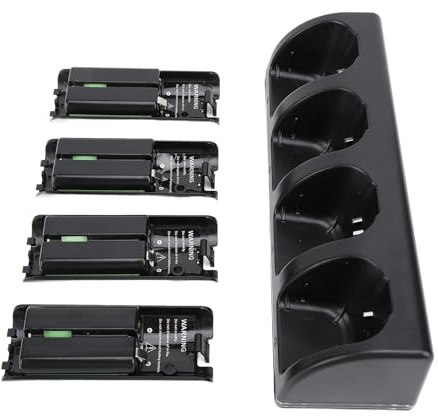 Estación de Carga 4 en 1 para Control Remoto de, Base de Carga con 4 Paquetes de Baterías Recargables de 2800 MAh y Cable USB (Black)