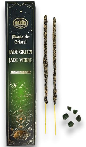 Incienso Magia de Cristal AUM Fragrances - Incienso con cajita de Minerales - Ingredientes Naturales - Eco Friendly - Sin Pesticidas - Hecho a Mano - No tóxico - 20gr. HOSTENATURA (Jade Verde)