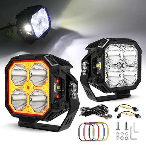 CO LIGHT 3 LED Arbeitsscheinwerfer 12V 24V 12000LM Square LED Zusatzscheinwerfer Auto Mit 270° Ausleuchtung Gelb/Weiß DRL Für Offroad Trucks UTV ATV Motorcycles