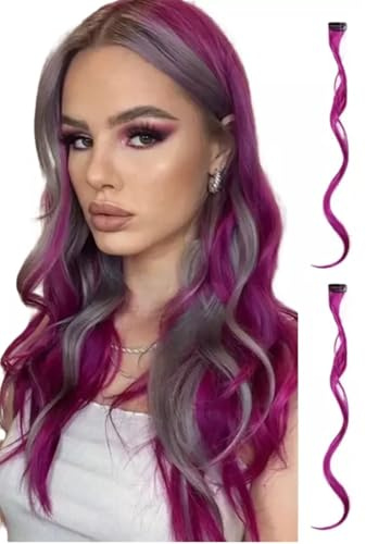 2 extension per capelli con clip, per evidenziare striature, colori vivaci (2 ciocche di capelli ricci viola chiaro)