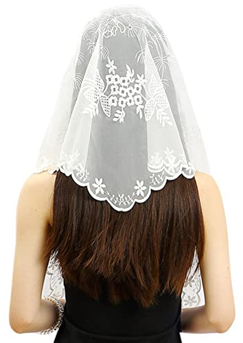 Greabuy Damhalsdukar för kvinnor broderi mantilla spets traditionell massa katolsk massa kyrka slöja sjalar och sjalar för kvinnor halsduk gåvor, Vitt, en storlek