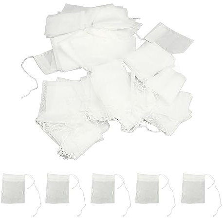 Gavigain Bolsas de filtro de té reutilizables, paquete de 500 unidades, tela no tejida, cierre de cordón, ideal para té suelto, hierbas, café, sopa