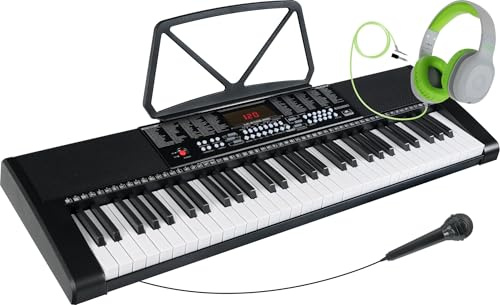 McGrey LK-6120-MIC Keyboard mit Mikrofon & Kinderkopfhörer Set - Einsteiger-Keyboard mit 61 Leuchttasten - 255 Sounds und 255 Rhythmen - 50 Demo Songs - Mikrofon und Over Ear Kopfhörer - Schwarz