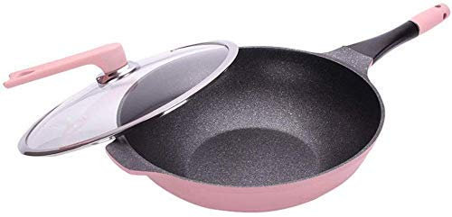 Wok Pan 32 cm Antiadherente Menos Aceite Humo Wok Cocina de Inducción Estufa de Gas Universal Maifan Stone Wok para Cocinar Freír (Color: Rosa Tamaño: Tamaño Libre) (Color: Rosa Tamaño: Tamaño Libre)