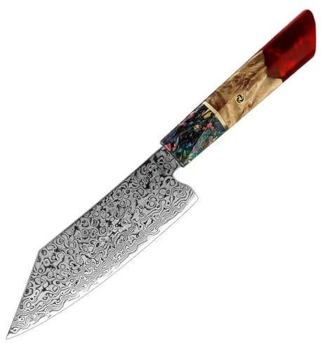 Ensemble de Couteaux de Cuisine Utilitaires Kiritsuke Santoku en Acier à Haute teneur en Carbone avec G10, Bois et résine(B)