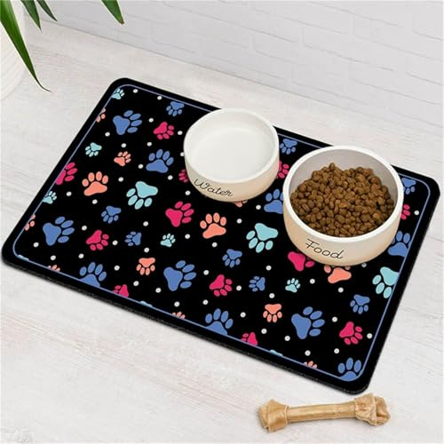 Hearda Futtermatte Hund Groß,Katzen Futternapf Unterlage rutschfest Saugfähig Napfunterlage Hund Unterlage Katzennapf Schnelltrocknend Futternapf Matte Haustier Futtermatte (Bunt C,40x120cm)