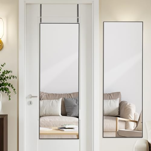 LunaMirror 127x41 cm über die Tür Spiegel mit Aufhänger Schwarz Aluminiumlegierung Rahmen in voller Länge hängende Tür Spiegel Wand für Schlafzimmer Bad Schlafsaal montiert
