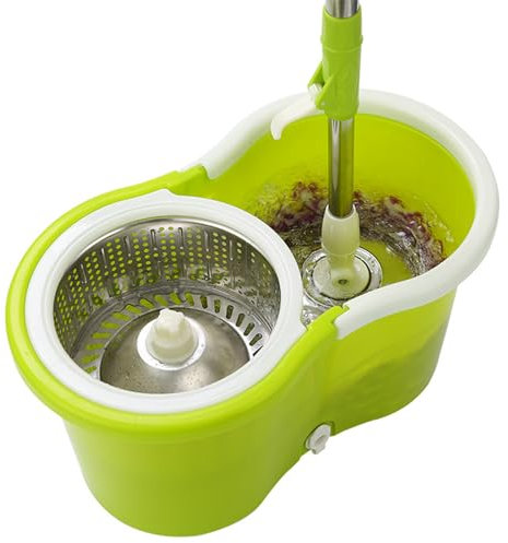 Juegos de trapeador y baldes, Juego de trapeador Giratorio y balde con Mango de Acero Inoxidable, balde de trapeador de Piso de Microfibra para Limpiar Pisos de Madera Dura, laminados y baldosas, A