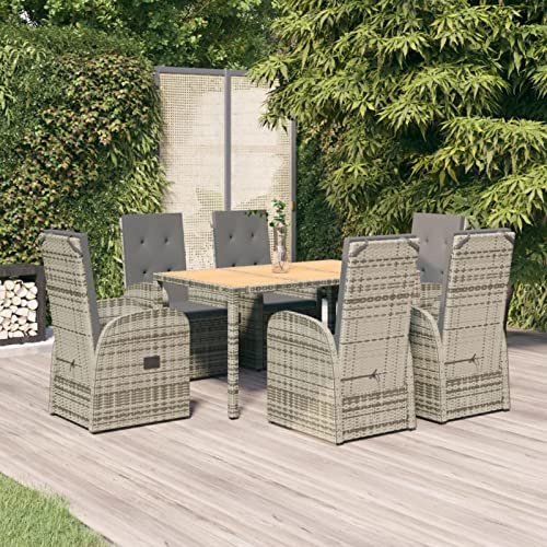 IKAYAA Gartenmöbel Set 6 Verstellbare Hochlehner Stühlen mit Tisch Garten Sitzgruppe 6 Personen Rattan Essgruppe für 6 Personen Gartenmöbel Essgruppe Gartengarnitur Sitzgarnitur-7-tlg