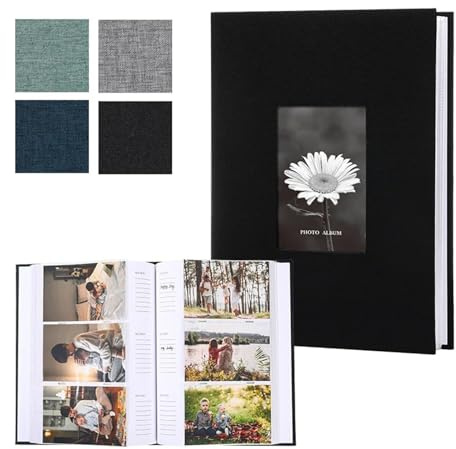 Photo Album 6x4-200 Photos Linen Cover Photo Books with 200 Horizontal Pockets,Slip-in Picture Albums for Family Wedding Anniversary Baby Vacation Pictures (1, Black)