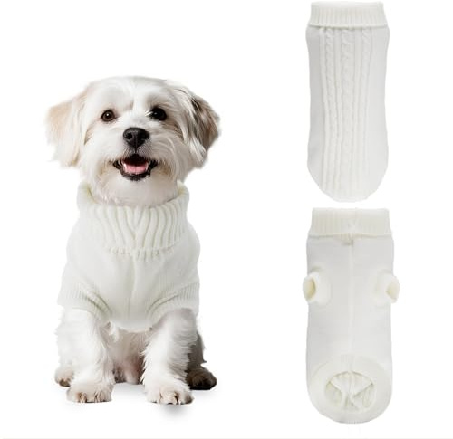 PawSailor Stickad hundtröja små hundar polotröja jultröja för valpar mjuk varm vinterrock för katter, chihuahuas, yorkshire terrier, dvärgpudel, vit S