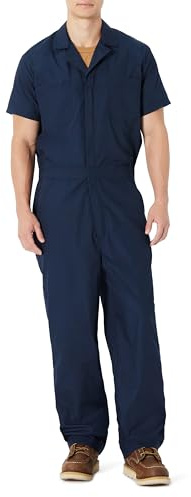 Amazon Basics Men's Relaxed Fit Short Sleeve Workwear Coveralls, Navy, Large- Regular