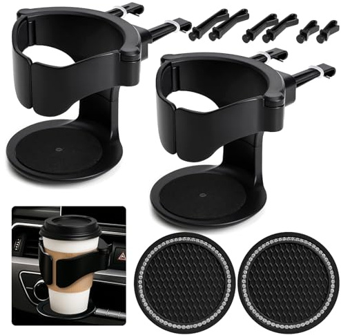 MOPUBZO Lot de 2 Porte Gobelet Voiture – Universel, Support Réglable avec 2 Tapis Antidérapants, Porte-Boisson Auto pour Ventilation, Console Centrale, Compatible Canette, Café, Bouteille