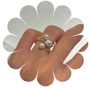 Inateannal Vintage Pearl Wrap Finger Ring Gold Adjustable Open Wrap Ring Open Knuckle Adjustable Rings Small Pearl Wedding Rings Jewelry for Women