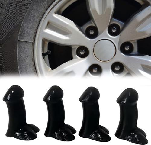 4 Pcs Novelty Valve Caps, Funny Tyre Valve Caps Black Rubber Airtight Dust Caps, Universal for Car/Bike/Trucks/Motorcycles, Essential Car Accessories
