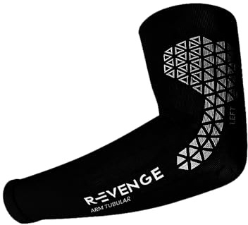 R-EVENGE Manicotto braccia con inserti in silicone effetto tape. Favorisce microcircolazione e previene infortuni. Fibra di carbonio termoregolante. Ideale per Tennis, Padel, Basket, Fitness, Bike.