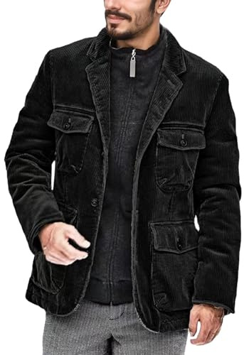 Generisch Giacca in Corduroy da Uomo, con Collo Alto, Giacca Invernale con Tasca Multipla, Giacca da Lavoro, Corduroy Addensato, Giacca Tradizionale a Colore Unico, Comoda, Giacca Outdoor, Giacca alla