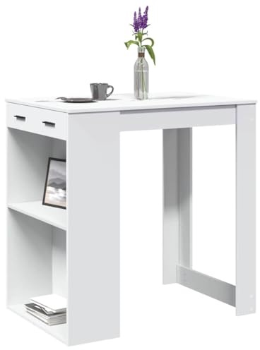 Fangmaliuyun Tavolo da bar bianco, 102 x 70 x 103,5 cm, materiale in legno con cassetto e 2 ripiani, moderno tavolo da bar da cucina, resistente per cucina, sala da pranzo e balcone
