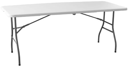 ADANITY Mesa Plegable 180 cm Catering - Resina HDPE Blanca Alta Densidad - Estructura Acero Reforzado - Patas Plegables Tipo Maleta - Ideal Camping Jardín Eventos Fiestas - Interior y Exterior
