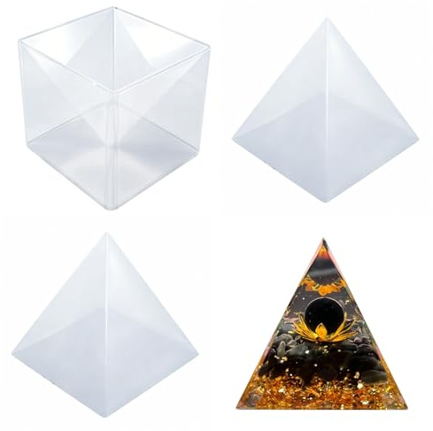 Neikafan 2 Piezas Molde Resina Epoxi Pirámide Forma Moldes de Silicona | Piramidalforma Super Grandes y 1Pcs Marco de Plástico para Manualidades, Decoración Artística y del Hogar, 15cm