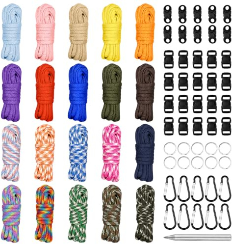 196.8 Feet 20 Colors Paracord Rope, Premium 7-Strand 4mm Para Cord for DIY | Bracelet Making Material, Paracord Kits with Accessories, for Crafting, Camping Gear and Dog Accessories (20x9.84ft)