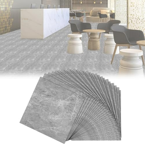 Yunvin Vinyl Floor Tiles Self Adhesive, Pack of 54 Pieces Covers 5.02 m², 30 x 30 cm PVC Flooring, Waterproof Peel and Stick for Living Room, Kitchen, Bathroom, 1.5 mm Thick, Light Grey Flooring