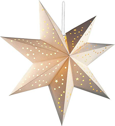 hellum LED Weihnachtsstern Batterie innen weiß, Timer & Fernbedienung | Papierstern beleuchtet weiß Batterie (3xAA), 30 LED warmweiß, Ø60cm, Weihnachtsstern beleuchtet als Fensterdeko 521801