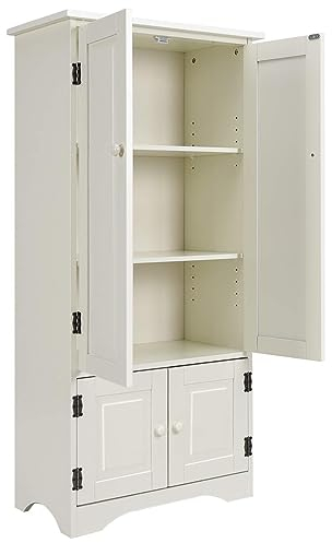COSTWAY Armoire de Rangement Vintage en MDF avec 2 Étagères Réglables sur 5 Positions et Dispositif Anti-Dumping, 58,5 x 31,5 x 123 cm, pour Salon, Chambre, Bureau (Blanc)