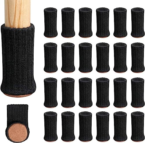 Ezprotekt 24pcs de Chaussette Chaise pour Pieds de Chaise, Pieds de Meubles, Patins Antidérapants pour Convient aux Pieds de Chaise de 1 à 2 de Diamètre, Noir