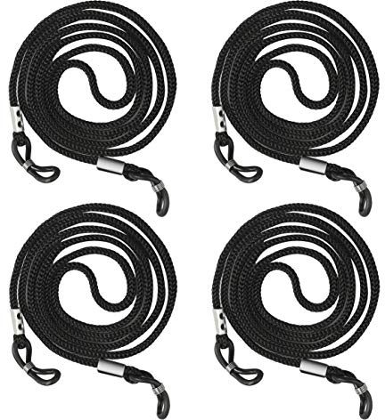 4Pcs Eyeglasses Straps Chain, Nylon Non-Slip Glasses Strap Spectacles Adjustable Neck Cord Retainer Lanyard Black Glasses Holder, 70cm/27.55inch