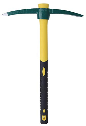 KINJOEK 17.7 Inch Pick Mattock Hoe, Forged Weeding Pickaxe Garden Pick Axe with Fiberglass Handle for Digging, Loosening Soil, Gardening, Camping or Prospecting