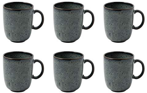 Villeroy & Boch like. by Lave Gris Becher mit Henkel 6er Set, 400 ml, Kaffeebecher mit einzigartiger Glasur, Skandinavisches Design, Steingut, Grau