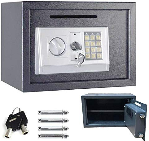 Elektronischer Safe mit Zahlenkombination, Geldkassette, für Büro und Zuhause, digitaler Safe mit vollstelliger Taste, 2 Schlüsseln, 2 Montageschrauben 4,6 l (23 x 17 x 17 cm, weiß)