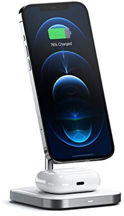SATECHI Cargador Inalámbrico 2 en 1, Estación de Carga Magnética Dual, Plegable y Compacta para Series iPhone 16 a 12, Apple Watch Series 10–7/SE/Ultra/Ultra 2 y AirPods Pro, 4 (ANC)/3/2