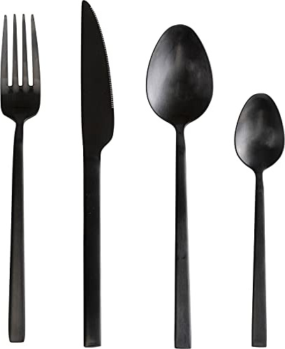 Kare Design Besteck Gloria Schwarz Matt, Besteck-Set für 4 Personen, Essbesteck 16-teilig, Besteckset mit Messer, Gabel, Löffel, Edelstahl