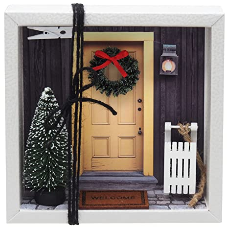 ZauberDeko Geldgeschenk Verpackung Weihnachten gelbe Tür Schlitten Tannenbaum LED Xmas Geschenk