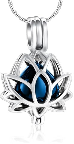 Minicremation Bijou de crémation pour cendres - Fleur de lotus - Collier urne en forme de cœur creux - Médaillon à cendres - Collier avec pendentif souvenir pour femme, Acier inoxydable, Non.